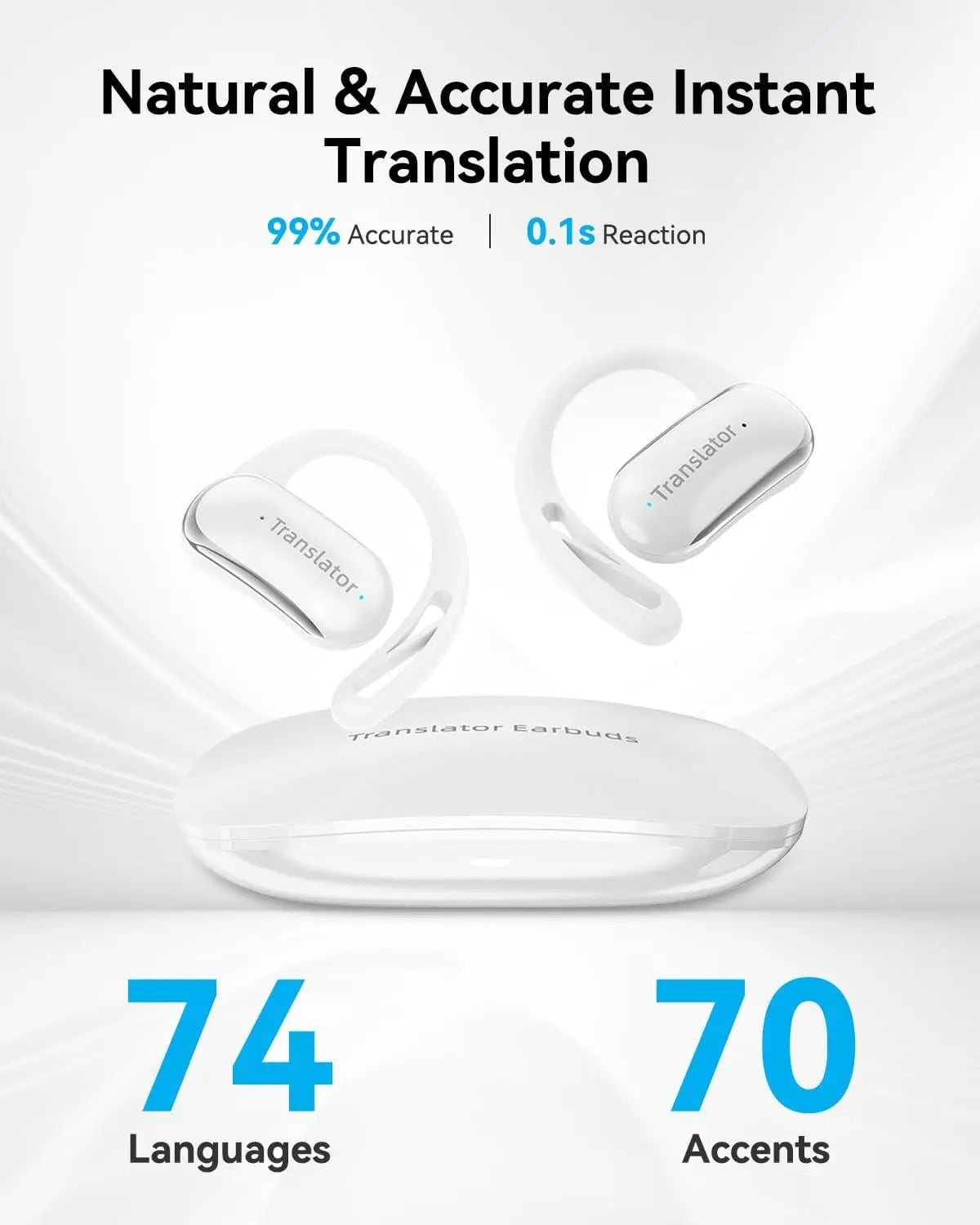 AI Translation Earbuds Real Time, 144 Language Translator Earbuds Open Ear Design 3-in-1 Bluetooth Translating Headphones